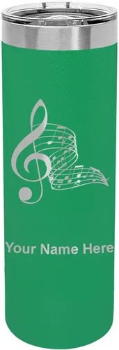 Vista 13 de LaserGram Vaso delgado aislado al vacío de 22 onzas, notas musicales, grabado personalizado incluido (negro)