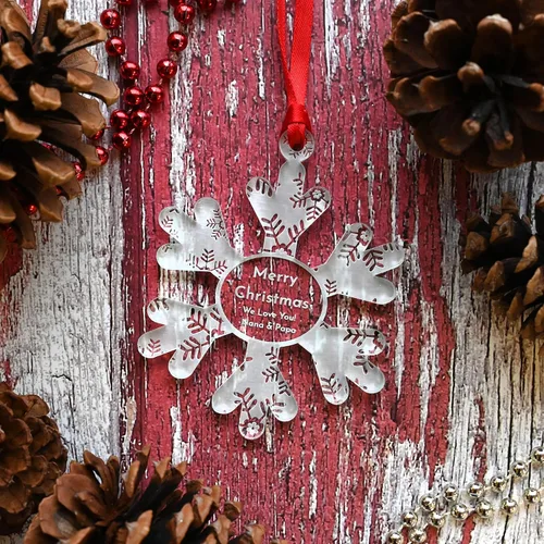 Vista 7 de LHS Adornos de Navidad personalizados para 2023 Decoraciones de copo de nieve para árbol, acrílico transparente resistente a roturas