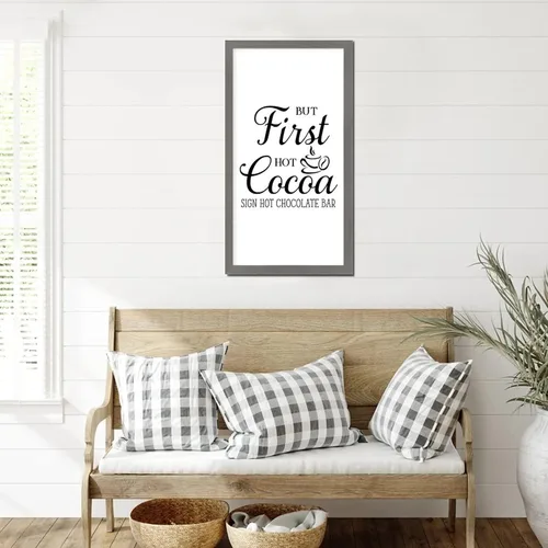 Vista 5 de Hanging Wall Framed Wood Sign Inspirational Quotes But First Hot Cocoa Bible Quotes Gray Frame Wooden Plaque for Living Room Farmhouse Porch Cottage