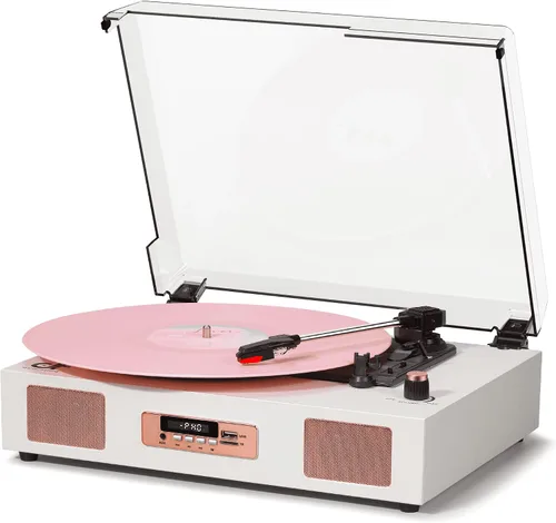 Vista 13 de Tocadiscos de vinilo Bluetooth con dos altavoces incorporados, grabación USB, transmisión por correa, 3 velocidades, tocadiscos para discos