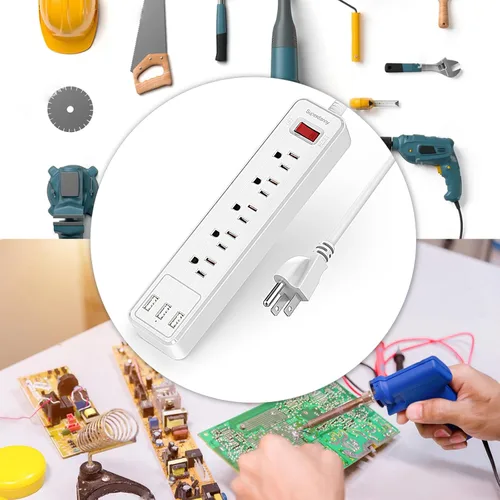 Vista 9 de SUPERDANNY Protector de sobretensión, 5 tomacorrientes, 3 puertos USB, cable de extensión de 4.5 pies, 900 julios, montable, interruptor de Blanco