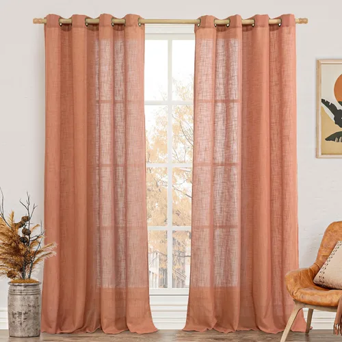 Vista 13 de LAMIT Cortinas de lino marrón caramelo para sala de estar, 84 pulgadas, de lino sintético, texturizado, filtrante de luz, paneles de privacidad