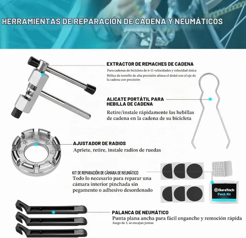 Vista 3 de DURATECH Kit de herramientas de bicicleta de 31 piezas, kit completo de reparación de bicicletas con caja de almacenamiento, herramientas