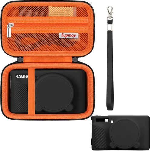 Vista 12 de Funda para cámara Canon PowerShot SX740 HS, SX730 HS, color marrón 1 funda rígida + 1 funda de silicona suave, SX740, SX730, bolsa protectora