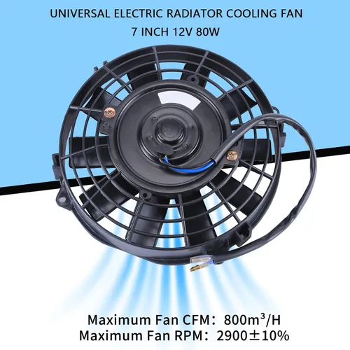 Vista 4 de Juego de 2 ventiladores eléctricos universales delgados, tire/empuje, 7 pulgadas, negro, 12V 80W, kit de montaje de alto rendimiento para radiador