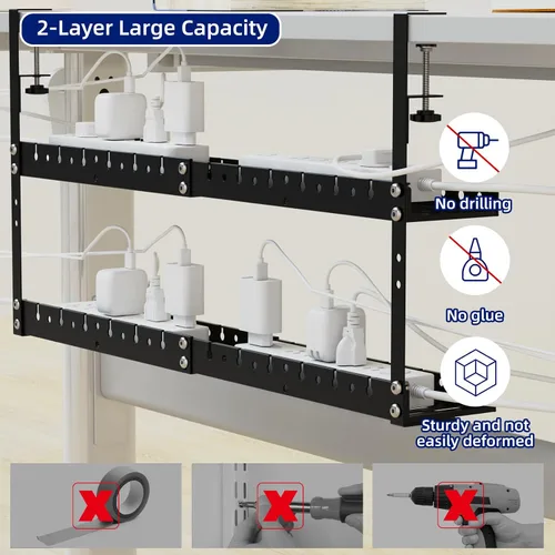 Vista 5 de Bandeja extensible de 31 pulgadas para organizar cables debajo del escritorio, bandeja de gestión de cables de metal debajo del escritorio