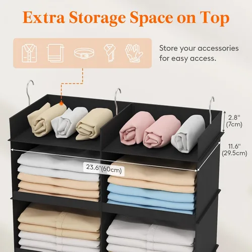 Vista 6 de Lifewit Estante colgante de doble fila para armario, estantes de ropa con 3 ganchos resistentes para organización de ropa, contenedor plegable