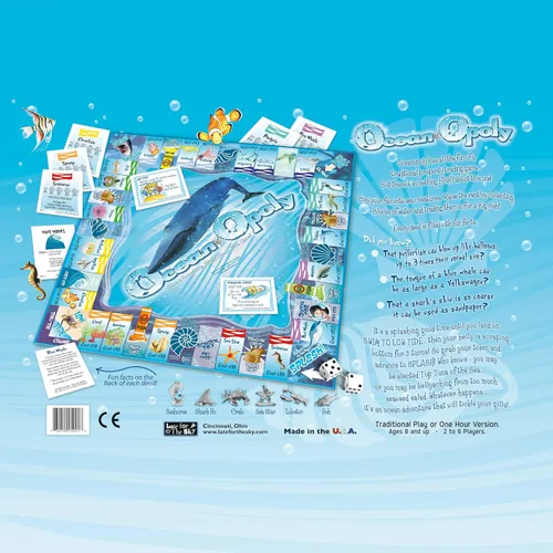 Vista 5 de Late for the Sky Ocean-Opoly Juego de mesa - Estrategia familiar y aventura educativa de vida marina, diversión comercial de propiedades para niños