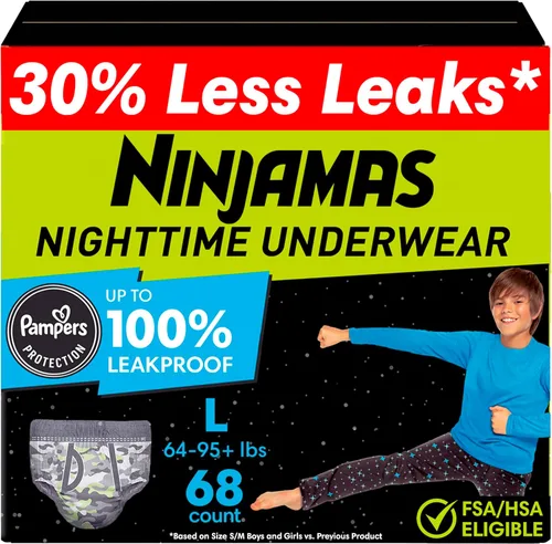 Vista 16 de Ninjamas Ropa interior nocturna para niños, talla S/M (38-70 libras), 14 unidades, protección durante la noche, ultra absorbente, hipoalergénica