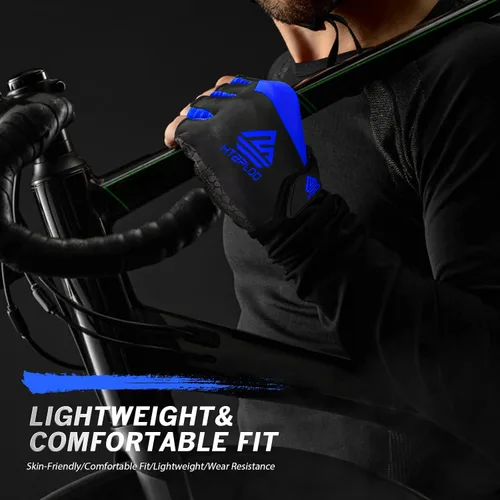 Vista 6 de HTZPLOO Guantes de bicicleta para hombres y mujeres con almohadilla antideslizante que absorbe los golpes, guantes de ciclismo ligeros de medio dedo