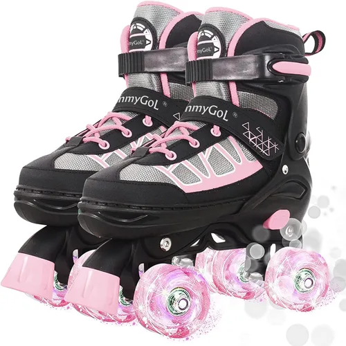 Vista 14 de MammyGol Roller Skates for Kids Boys Girls, Adjustable Quad Skates with Light Up Wheels for Toddler Little Kids Ages 6-12, Beginners Outdoor Sports