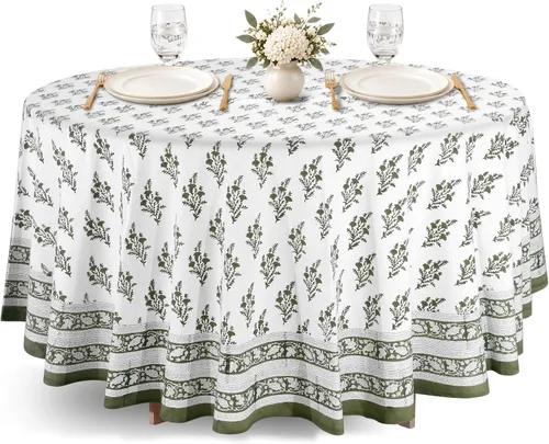 Vista 56 de Ridhi Mantel redondo estampado a mano color rosa flamenco 120 pulgadas 100%