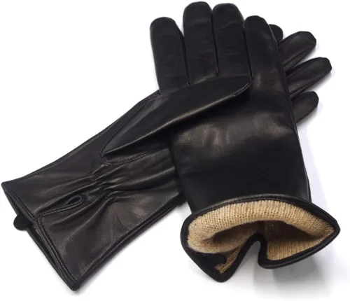 Vista 4 de MGGM collection Guantes de piel de cordero de napa para mujer, con forro de cachemira cálida