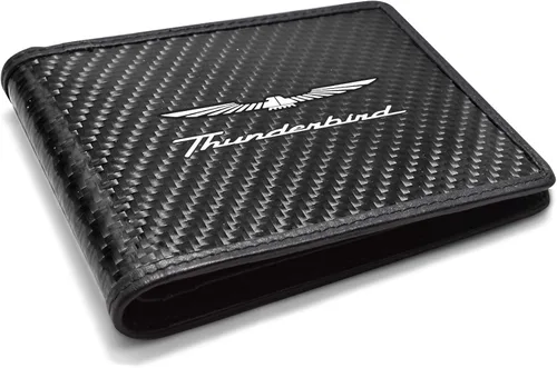 Vista 2 de iPick Image para Ford Thunderbird - Cartera doble de cuero de fibra de carbono real con bloqueo RFID, Negro