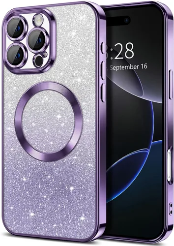 Vista 138 de Hython Funda para iPhone 13 Pro transparente con purpurina magnética [compatible con MagSafe] Protector completo de lente de cámara delgado