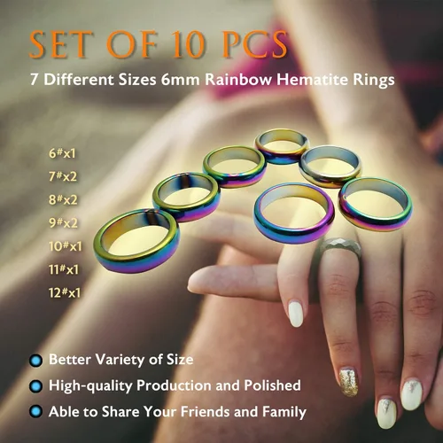 Vista 15 de Morchic - Anillos unisex de piedras de hematita, para equilibrar ansiedad, chakra raíz, (paquete de tamaños mixtos)