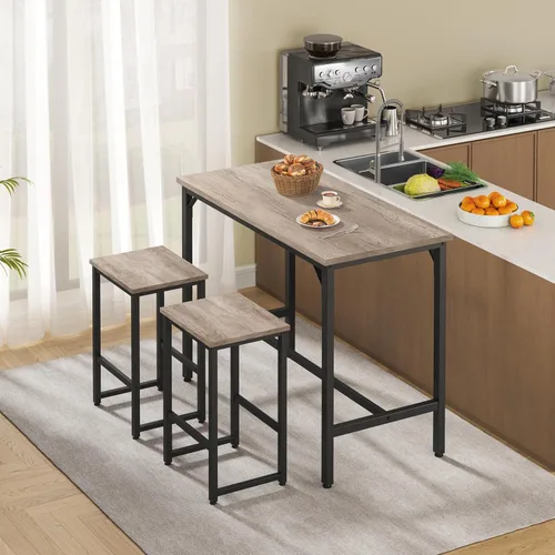 Vista 3 de Yaheetech Juego de mesa de comedor de 3 piezas, juego de mesa de pub industrial de 47.5 pulgadas, mesa de cocina de altura de mostrador