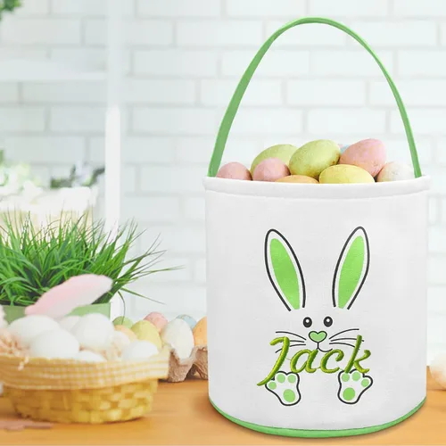 Vista 3 de Canastas de Pascua de lona para niños, cestas de Pascua personalizadas, grandes, personalizadas con nombre, cestas de regalo para bebés, para niños