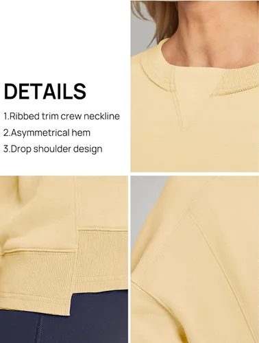 Vista 5 de MEROKEETY Sudaderas recortadas de gran tamaño para mujer, cuello redondo, forro polar, para entrenamiento, trajes de otoño