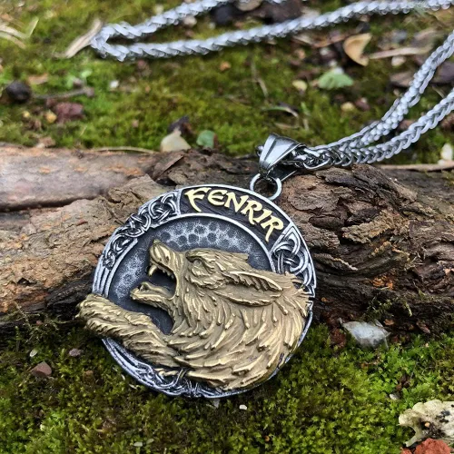 Vista 4 de GuoShuang Collar vikingo nórdico de Odin Wolf para hombres, regalo vikingo, acero inoxidable, colgante vikingo, Acero inoxidable, No es una piedra
