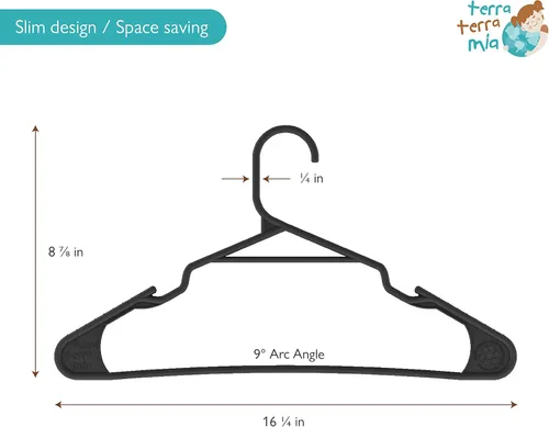 Vista 3 de Perchas delgadas ecológicas para ropa ligera (máximo 1 libra), hechas de plástico 100% reciclado (negro/gris, paquete de 60 unidades)