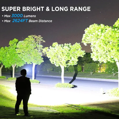 Vista 2 de NJ FOREVER - Linterna frontal LED recargable, 3000 lúmenes, súper brillante, con 5 modos, ajustable a 90°, recargable por USB, impermeable