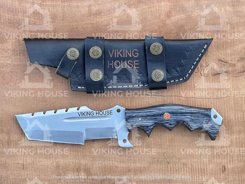 Vista 7 de I - Cuchillo rastreador hecho a mano, cuchillos de caza de acero D2, mango de madera de dólar, cuchillo de hoja fija, mano derecha, scout, llevar