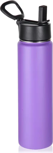 Vista 9 de Volhoply Botella de agua aislada de 24 onzas con tapa con popote, botellas deportivas de boca ancha de acero inoxidable con asa, tazas de vacío