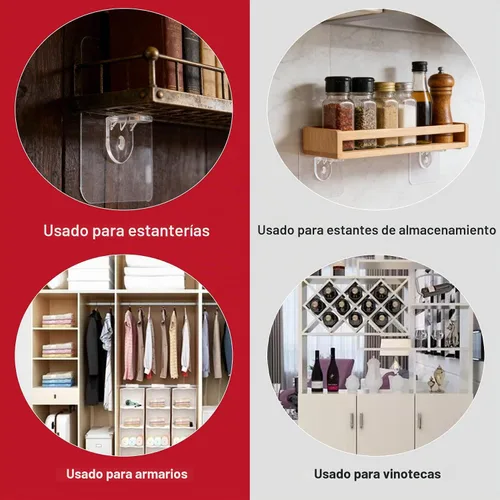 Vista 6 de Paquete de 20 soportes adhesivos resistentes sin taladro, soportes de pared de plástico transparente e impermeable para estantes de ducha, armario