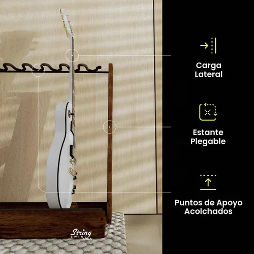 Vista 4 de Soporte de Guitarra String Swing, Soporte de Guitarra Múltiple para Guitarras Acústicas, Eléctricas y de Bajo, Acero Soldado a Mano y Nogal Negro