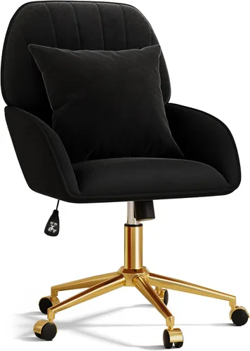 Vista 11 de Silla de escritorio para oficina en casa, cómoda con ruedas giratorias ajustables, moderna silla de tocador de maquillaje de terciopelo con respaldo