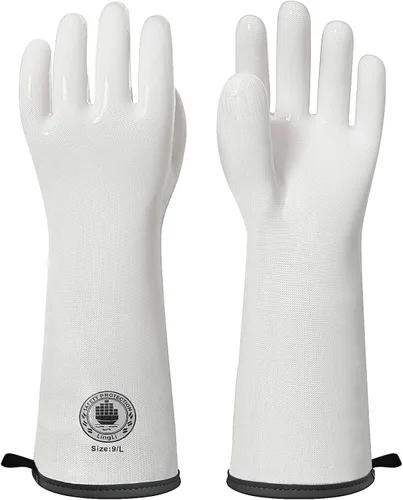 Vista 13 de Guantes de silicona para horno, 15 pulgadas, extra largos, resistentes al calor con dedos, guantes de horno de cocina, guantes de ahumador