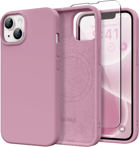 Vista 101 de GONEZ Funda magnética para iPhone 14, compatible con Magsafe, con protector de pantalla + protector de cámara, forro de microfibra antiarañazos