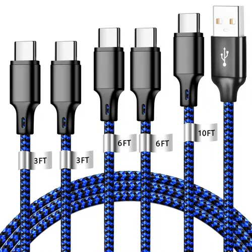 Vista 25 de Cable de carga USB A a USB C, paquete de 5 [3/3/6/6/10 pies] cable de carga rápida tipo C de alta velocidad de datos y transferencia compatible