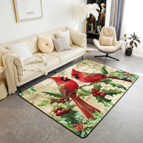 Vista 15 de Erosebridal Alfombra de área de Feliz Navidad para niños, cardenales rojos, alfombra de sala de estar, 3 x 5 mas, alfombra decorativa de cabaña