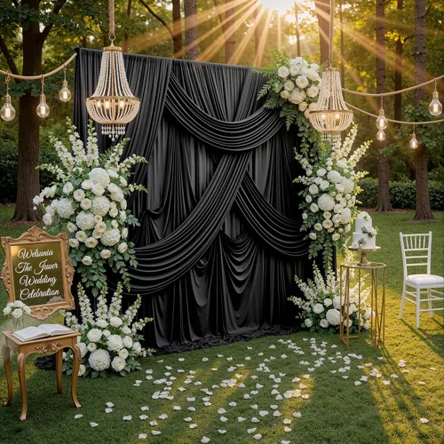 Vista 8 de Cortinas de fondo negras negras sin arrugas para fiestas, cortinas de tela gruesa para telón de fondo de fotos para cumpleaños, bodas, baby shower