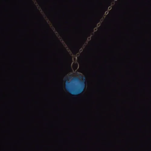 Vista 6 de Collar de plata de ley 925 con colgante de bola de cristal de 0.4 pulgadas que brilla en la oscuridad, hecho a mano