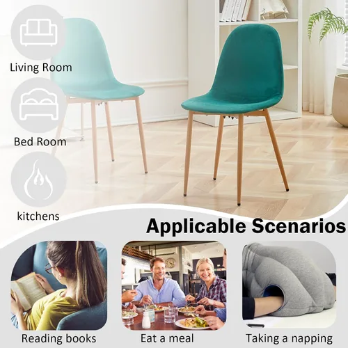 Vista 5 de Juego de 4 sillas de comedor de terciopelo, sillas de comedor modernas de mediados de siglo, sillas de cocina cálidas, sillas decorativas con patas