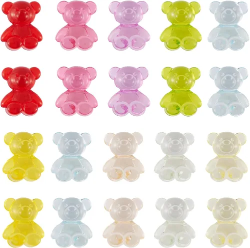 Vista 18 de FASHEWELRY 200 cuentas de oso de acrílico transparente, color mixto, cuentas espaciadoras de oso de gomitas, mini osos lindos granos sueltos a