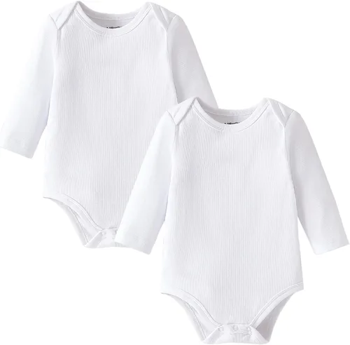 Vista 21 de DEFAHN Paquete de 2 mamelucos unisex para bebé, viscosa súper suave de bambú, unicolor de manga larga para bebés niños y niñas