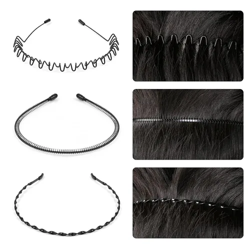Vista 5 de URAQT Diademas de metal, 6 unidades, unisex, color negro, para primavera, onduladas, para deportes, yoga, bandas antideslizantes para exteriores