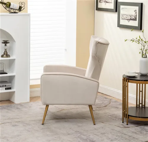 Vista 4 de Container Furniture Direct Silla moderna de terciopelo con diseño capitoné para dormitorio, oficina o sala de estar con elegantes patas de metal