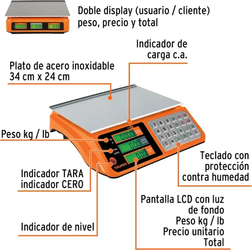 Vista 2 de Balanza electrónica de 88.2 lbs de capacidad multifunción