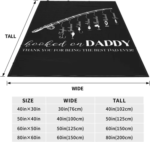 Vista 4 de Manta personalizada para papá con nombres de niños de 1 a 10 años, manta con texto en inglés "Thank You for Being The Best Dad Ever", para el Día