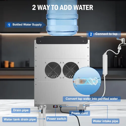 Vista 5 de Máquina de hielo Nugget para encimera 40 libras/día, contenedor de hielo de 10 libras, máquina de hielo de pellets suaves masticables de acero