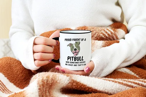 Vista 5 de Casitika Taza Pitbull. Taza de café Pit Bull Dad de 11 onzas. Orgulloso padre de un perro Pitbull que a veces me vuelve loco y eso está bien. Regalo