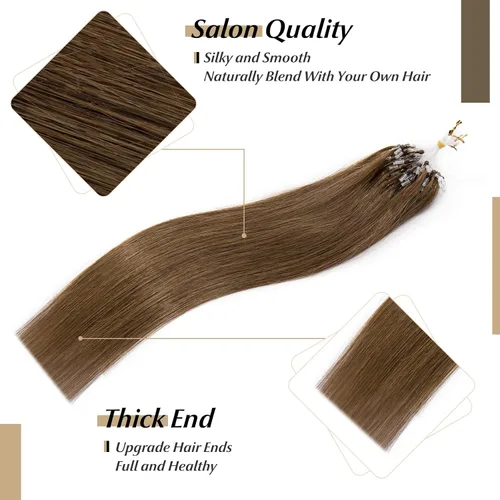 Vista 41 de SEGO Extensiones de cabello humano con micro cuentas, extensiones de cabello humano con micro bucle, lacio, natural, fusión fría, 1.76 oz/paquete