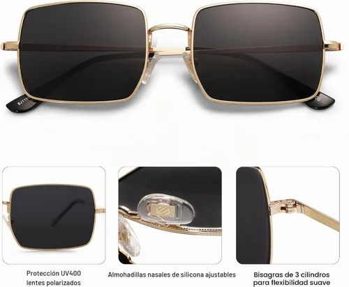 Vista 4 de SOJOS Retro Rectangular Square Polarized Sunglasses for Women Men SJ1168,Medium Negro