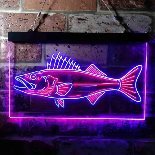 Vista 2 de ADVPRO Walleye Fish Camp Man Cave Dual Color LED Neon Sign Blue & Red 12 x 8 Inches st6s32-i3732-br