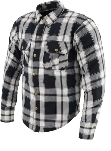 Vista 20 de Camisa de motociclista Milwaukee Leather para hombre, de franela a cuadros con fibra de aramida y armadura - Azul pequeña